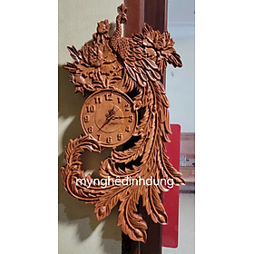 Mua Đồng hồ treo tường khắc chim phượng bằng gỗ hương đá kt 60x36x3cm