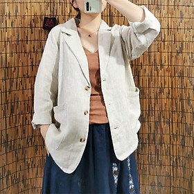 Áo vest blazer Linen nữ dáng lửng tay lỡ túi hộp, thời trang phong cách trẻ, chất liệu linen tự nhiên (màu trắng) Đũi Việt DV03