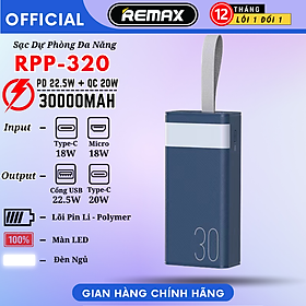 Mua Pin sạc dự phòng 30000mAh Remax RPP-320 cục sạc dự phòng hỗ trợ sạc nhanh 22.5W   tích hợp 3 cổng outputs - Remax Hàng Chính Hãng