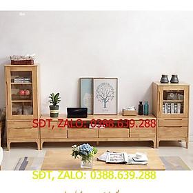 Combo kệ tivi 1.8m, tủ thấp, tủ cao thấp 2 bên gỗ tự nhiên