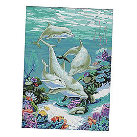 DIY Stamped Cross Stitch Kit Pre-Printed Sea Animals Pattern Embroidery Kits