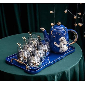 Mua BỘ ẤM CHÉN KÈM KHAY SỨ VÀ THỦY TINH XANH HỌA TIẾT THIÊN THẦN SANG TRỌNG