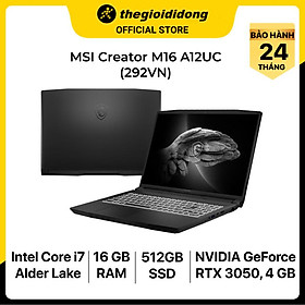 Mua Laptop MSI Creator M16 A12UC i7 12700H/16GB/512GB/4GB RTX3050/16 QHD/Túi/Chuột/Win11/(292VN)/Xám - Hàng chính hãng