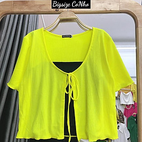 Set ao thun bigsize nữ hai cái gồm Áo Dây trong và Áo Nhoác Ngoài G6 - Xanh phối áo đen