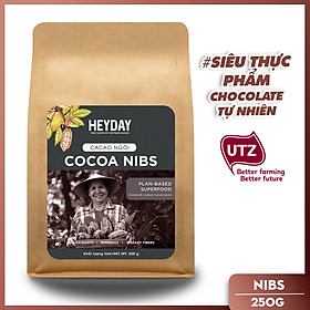 Cacao ngòi (cocoa nibs) - Nhân hạt cacao rang túi 250g - Ăn trực tiếp hay làm bánh, chocolate - Heyday Cacao