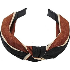 Bờm cài tóc turban nữ phối kẻ nâu đen bản to BN21A