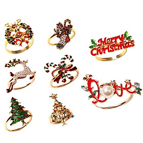 8 Pieces Napkin Buckle Color Rhinestones Christmas Decoration for Holiday