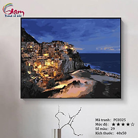 Tranh sơn dầu số hoá Mã PC0325 Cảnh đêm Manarola