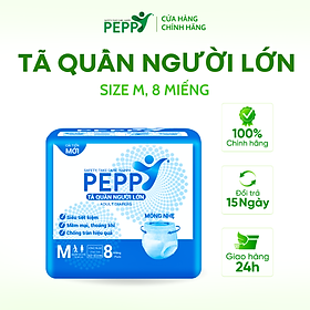 Tã/Bỉm Quần Người Lớn, Người Già Peppy Siêu Mỏng, Siêu Thấm, Mềm Mại, Kháng Khuẩn Size M8/L7/XL7