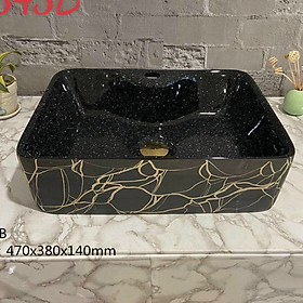 CHẬU LAVABO ĐẶT BÀN HÌNH CHỮ NHẬT GẮN VÒI TRÊN CHẬU MÀU ĐEN VÂN VÀNG