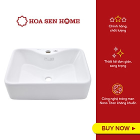 Lavabo đặt bàn Viglacera V72 màu trắng hình chữ nhật, chất liệu sứ ceramic, lòng chậu sâu - Hoa Sen Home - Hàng chính hãng