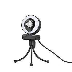 Webcam Streaming 1080P Full HD with Dual Microphone and Ring Light, USB Web Camera Stream with Tripod for Laptop