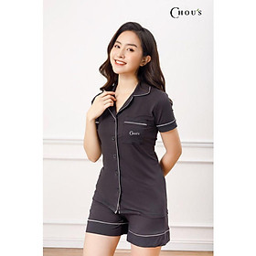 Bộ pyjamas nữ cộc tay vải bamboo tự nhiên cao cấp Chou's - màu đen