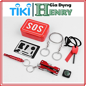 Bộ Dụng Cụ Sinh Tồn SOS 6 Món Gồm Kìm Đa Năng Dây Cưa Còi La Bàn Đánh Lửa Thép Đa Năng - Henrysa