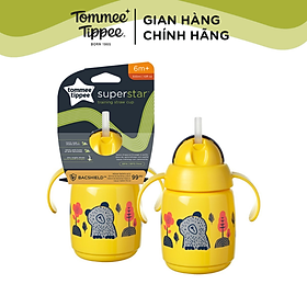 Bình tập uống nước có ống hút đáy nặng kháng khuẩn chống tràn, chống sặc Tommee Tippee SuperStar, 300ml, cho bé từ 6 tháng – Vàng