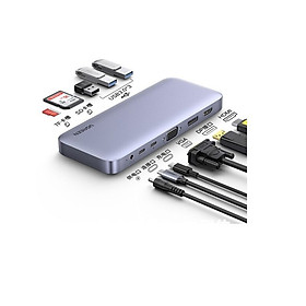 Mua Bộ chuyển đổi type c ra 3*USB3.0 + HDMI + VGA + DP + SD - TF + hỗ trợ PD + cổng DC docking Ugreen 70305 CM280 Hàng Chính Hãng