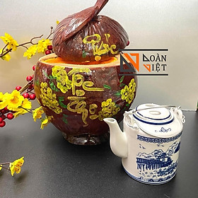 Mua VỎ Ủ GIỮ ẤM TRÀ bằng TRÁI DỪA  Bình Ủ ẤM trà vẽ CHỮ THƯ PHÁP kèm ẤM TRÀ SỨ - THỦ CÔNG MỸ NGHỆ
