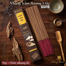 Nhang Trầm Hương 3 Tấc - VIP - Chân nhang đỏ ( 30cm, 100g - 80 cây / hộp , cháy 60 phút) - Mùi thơm thanh dịu ,Ít khói, An toàn sức khỏe - Mộc Trầm Hương Khang Bình