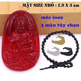 Mặt Phật Phổ hiền pha lê đỏ 1.9cm x 3cm (size nhỏ) kèm vòng cổ hạt chuỗi đá đen + móc inox vàng, Phật bản mệnh, mặt dây chuyền