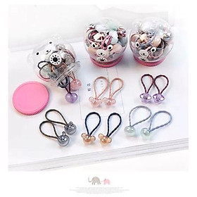 Hộp 20 chun tóc pha lê kèm hộp cho bé, hộp 20 chun tóc hình gấu thỏ cho bé