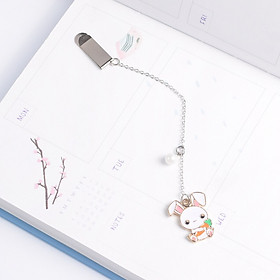 Bookmark kim loại mặt dây chuyền đính ngọc trai sáng tạo - Thỏ trắng