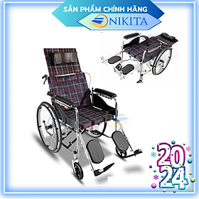 Xe lăn tay ngã lưng 6 nấc, có đệm và bô vệ sinh - NIKITA N213-1