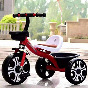 Xe đạp 3 bánh mới yên da khung sắt có giỏ đựng đồ chơi cho bé - Đỏ