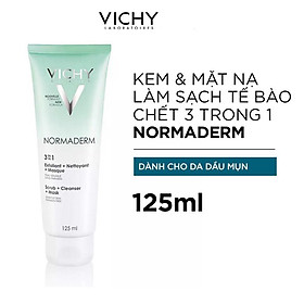 Kem Rửa Mặt Tẩy Tế Bào Chết Ngừa Mụn Kiêm Mặt Nạ Thanh Lọc Vichy Normaderm 3in1 Scrub + Cleanser + Mask 125ml