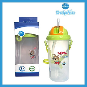 Bình uống nước học sinh PP Dolphin, có ống hút Silicone 450ml - DP024