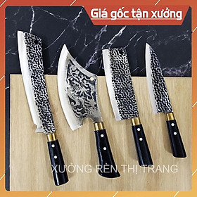 Mua Bộ 4 Dao Thép Nhíp Dập Vân 2 Mặt Cao Cấp Dùng Cho Nhà Bếp  Chặt Cây  Chặt Xương  Thái Lọc Thịt