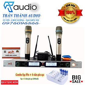 Mua Micro không dây CMAUDIO Model MD-200i hàng chính hãng cao cấp thế hệ 2022 có tự ngắt - Tặng kèm Combo khay sạc pin tiểu + 4 viên pin gắn mic 1200 mah