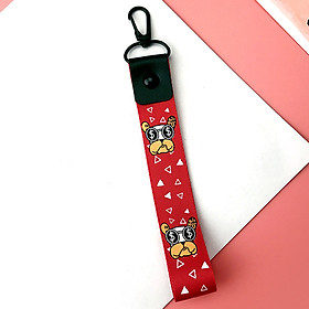 Móc khóa dây Strap dây vải hình chó đeo kính - đỏ