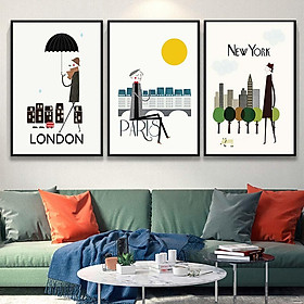 Mua Bộ 3 tranh canvas treo tường Decor Thành phố cách điệu LONDON  PARIS  NEWYORK – DC094
