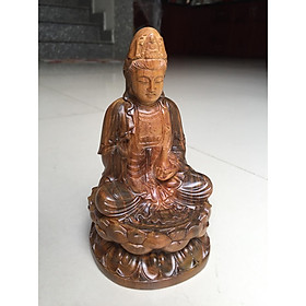 Phật quan âm gỗ bách xanh, đường kính 9cm x cao 16cm, thích hợp để bàn hoặc ô tô