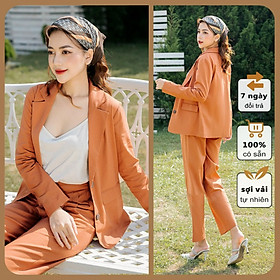Set đồ nữ công sở vải linen Hàn, Áo blazer tay lỡ cổ ve vuông & quần dài suông rộng Haint Boutique Bv02