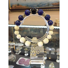 Vòng tay phong thủy đá Lapis Lazuli Xanh mix Sò Hóa Thạch trắng