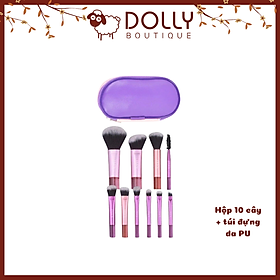 Set 10 Cọ Trang Điểm Jary Makeup Brush - Túi Đựng Da Pu ( Màu Tím Raibown)