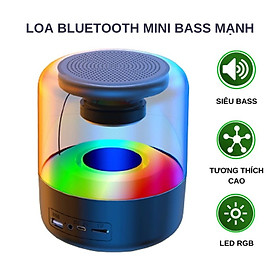 Loa bluetooth không dây mini bass mạnh âm thanh vòm 360 độ có LED RGB cho điện thoại máy tính laptop để bàn