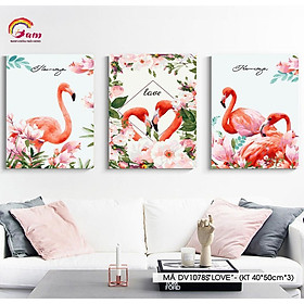 Bộ 3 tranh sơn dầu số hóa tự tô màu động vật - Mã DV1078S Tranh Hồng hạc Flamingo