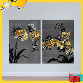 Bộ 2 tranh chủ đề hoa lá” hoa lan dát vàng” W4141