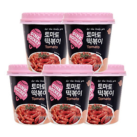 5 hộp Bánh gạo Topokki Pink Rocket vị Cà chua x 120g/hộp