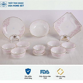 Mua Bộ bát đĩa 11 sản phẩm thủy tinh ngọc họa tiết Hoa dây hồng USA Homeset