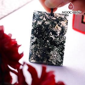 Mặt dây chuyền chữ nhật đá băng ngọc thủy tảo 32x48mm mệnh hỏa, mộc - Ngọc Quý Gemstones