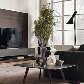 Mua Combo Tượng trang trí nghệ thuật đôi thỏ sứ xám đen và trắng ngà nội thất sang trọng
