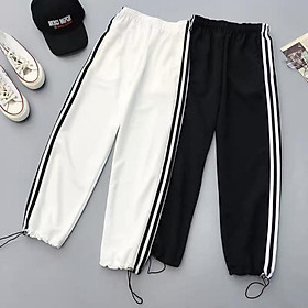 Quần Jogger Nam Nữ 3 Sọc Form Ống Rộng Để Xuông Hoặc Rút Dây Bo Gấu Vải Mịn Năng Động Trẻ Trung