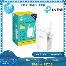 Bộ mở rộng sóng wifi TP-Link RE205 (Chuẩn N/ AC750Mbps/ 2 Ăng-ten ngoài/ 15 User) - Hàng chính hãng FPT phân phối