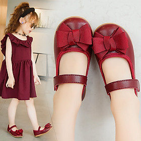 Giày búp bê bé gái 1 - 5 tuổi da mềm màu đỏ gắn nơ dễ thương phong cách Hàn GE92