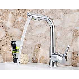 Vòi Lavabo nóng lạnh cần uốn vuông đầu xoay 360 - Hợp kim + 2 dây cấp