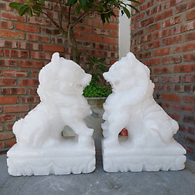 Mua Tượng Kỳ lân phong thủy đá trắng tự nhiên cao 15cm - đá Non Nước