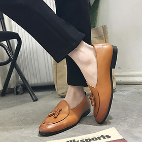 LRCLOVE Mens phong cách đơn giản PU da thời trang giày giải trí nam tua Vintage gót thấp lefoe giày thoải mái lái xe giải trí giày